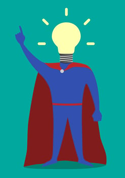 Cartoon of superhero with a lightbulb for a head