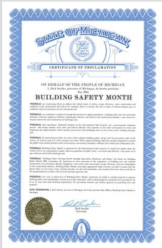 may michigan building safety month, stathakis